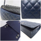 Chanel Chain Shoulder Bag Navy Black Silver Quilted — view 9