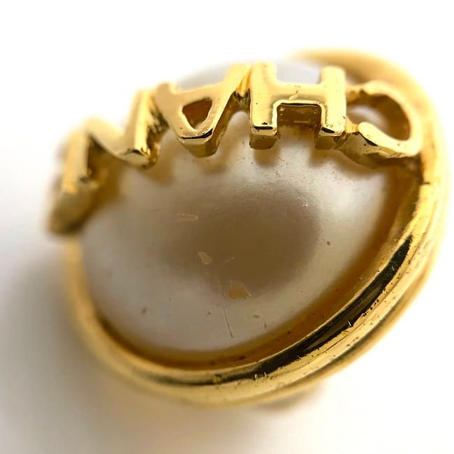Chanel Earrings Gold Pearl White Logo — view 5