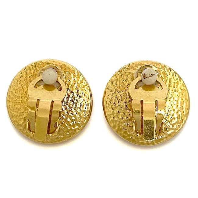 Chanel Earrings Gold Pearl White Logo — view 2