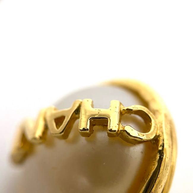 Chanel Earrings Gold Pearl White Logo — view 7