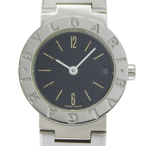 Bvlgari Stainless Steel Quartz Analog Display Black Dial Watch