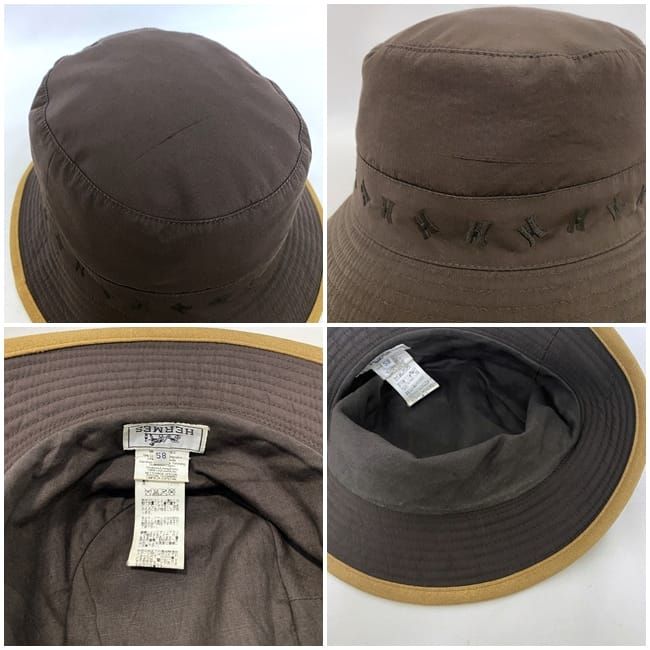 Hermes Bucket Hat Brown Beige Cleaned Hat Cotton — view 8