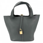 Hermes Handbag Picotin Lock MM Dark Green Taurillon Clemence Veil Mangalore Gold