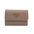 Prada Trifold Wallet Beige Saffiano Leather Gold