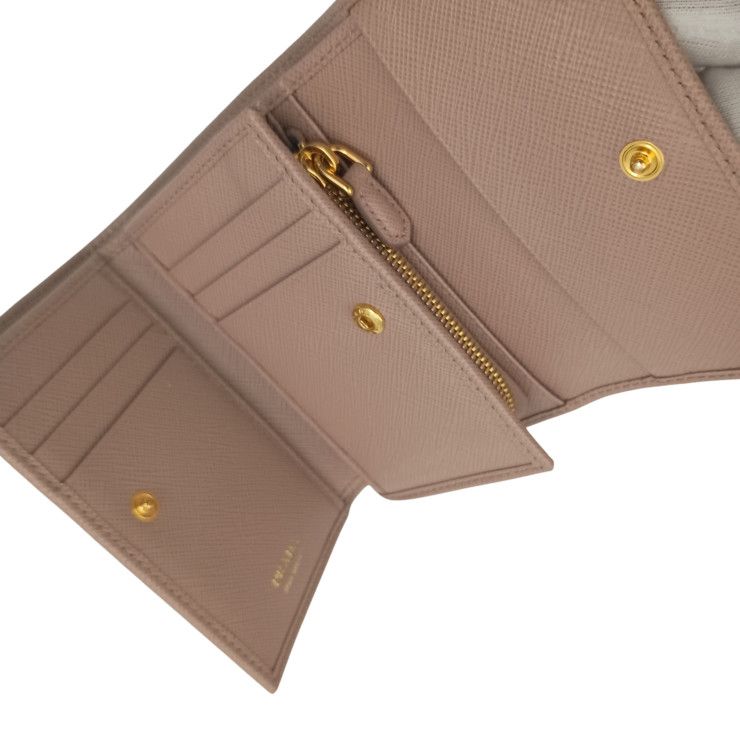 Prada Trifold Wallet Beige Saffiano Leather Gold — view 7