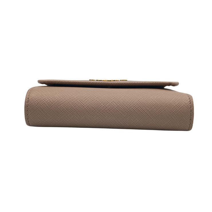 Prada Trifold Wallet Beige Saffiano Leather Gold — view 4