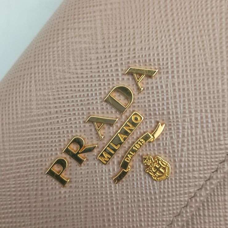 Prada Trifold Wallet Beige Saffiano Leather Gold — view 6