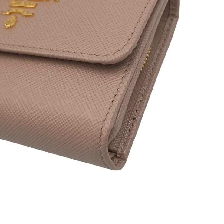 Prada Trifold Wallet Beige Saffiano Leather Gold — view 5