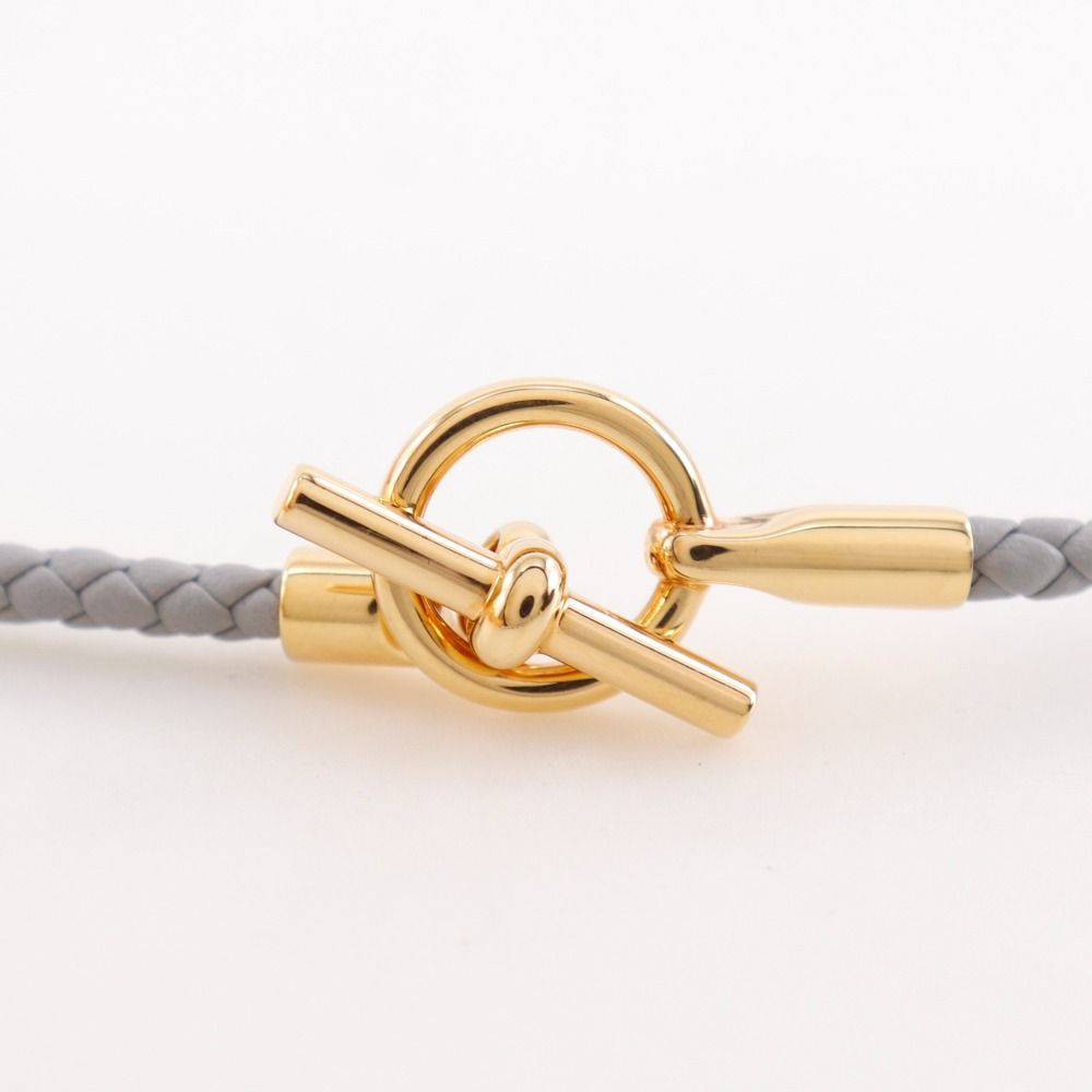 Hermes Glenan Double Tour Leather Gold Plated Gray Bracelet — view 5