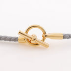 Hermes Glenan Double Tour Leather Gold Plated Gray Bracelet — view 5