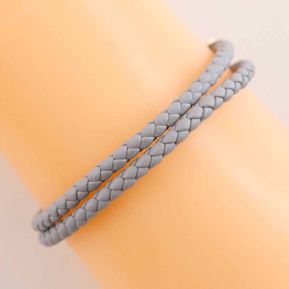 Hermes Glenan Double Tour Leather Gold Plated Gray Bracelet — view 3