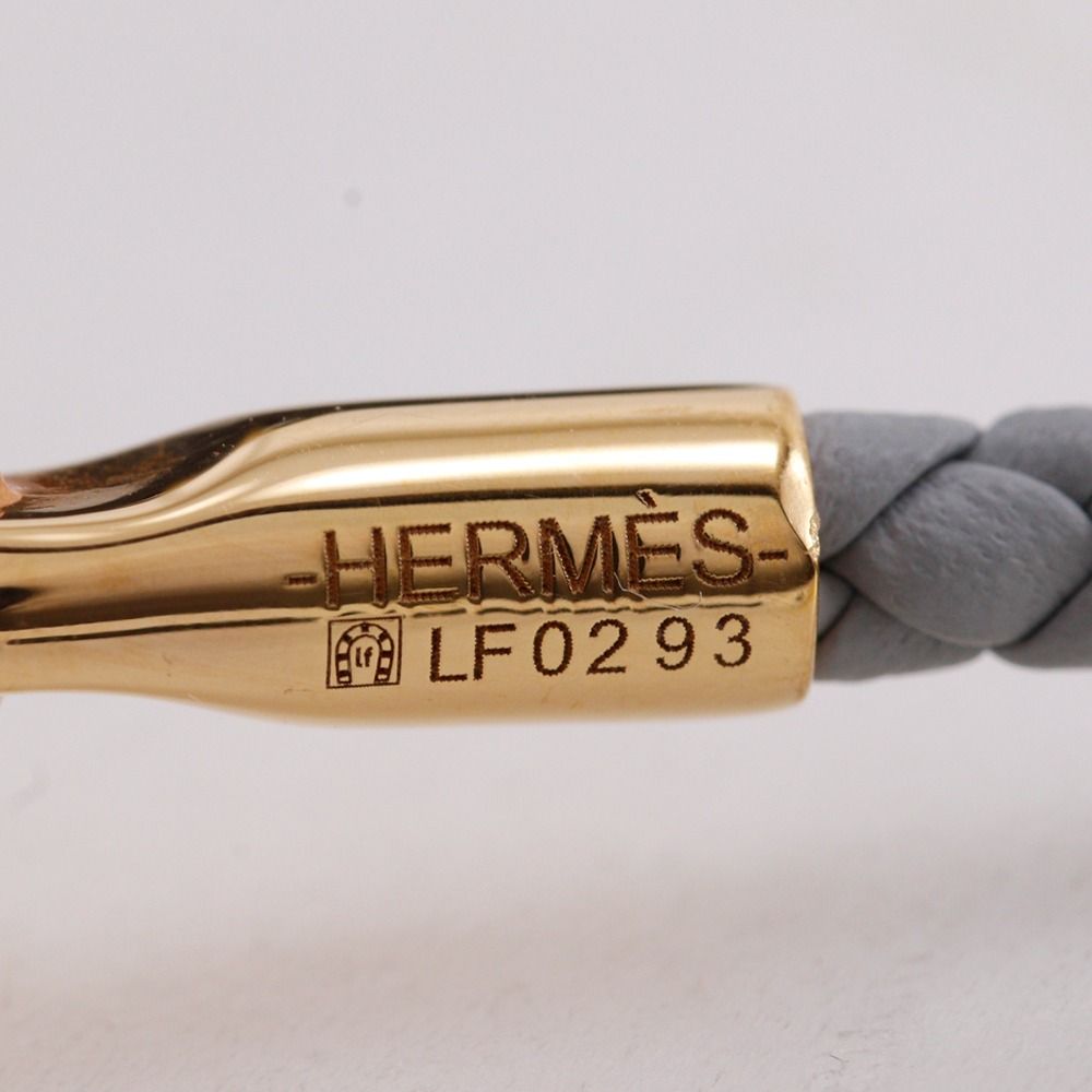Hermes Glenan Double Tour Leather Gold Plated Gray Bracelet — view 9