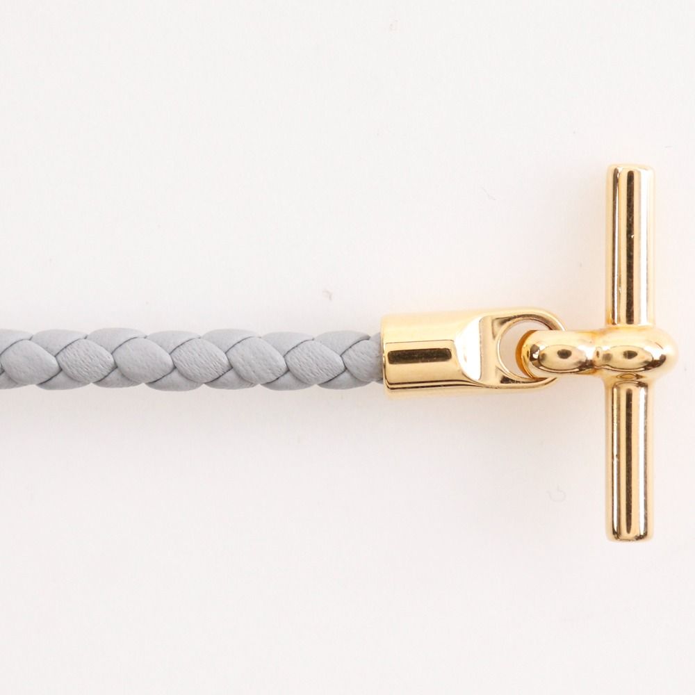 Hermes Glenan Double Tour Leather Gold Plated Gray Bracelet — view 7
