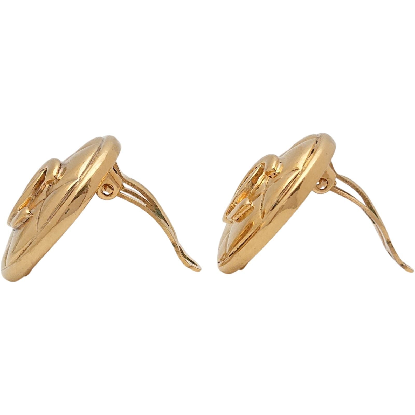 Chanel Vintage Quilted CC Logo Round Gold Earrings — view 4
