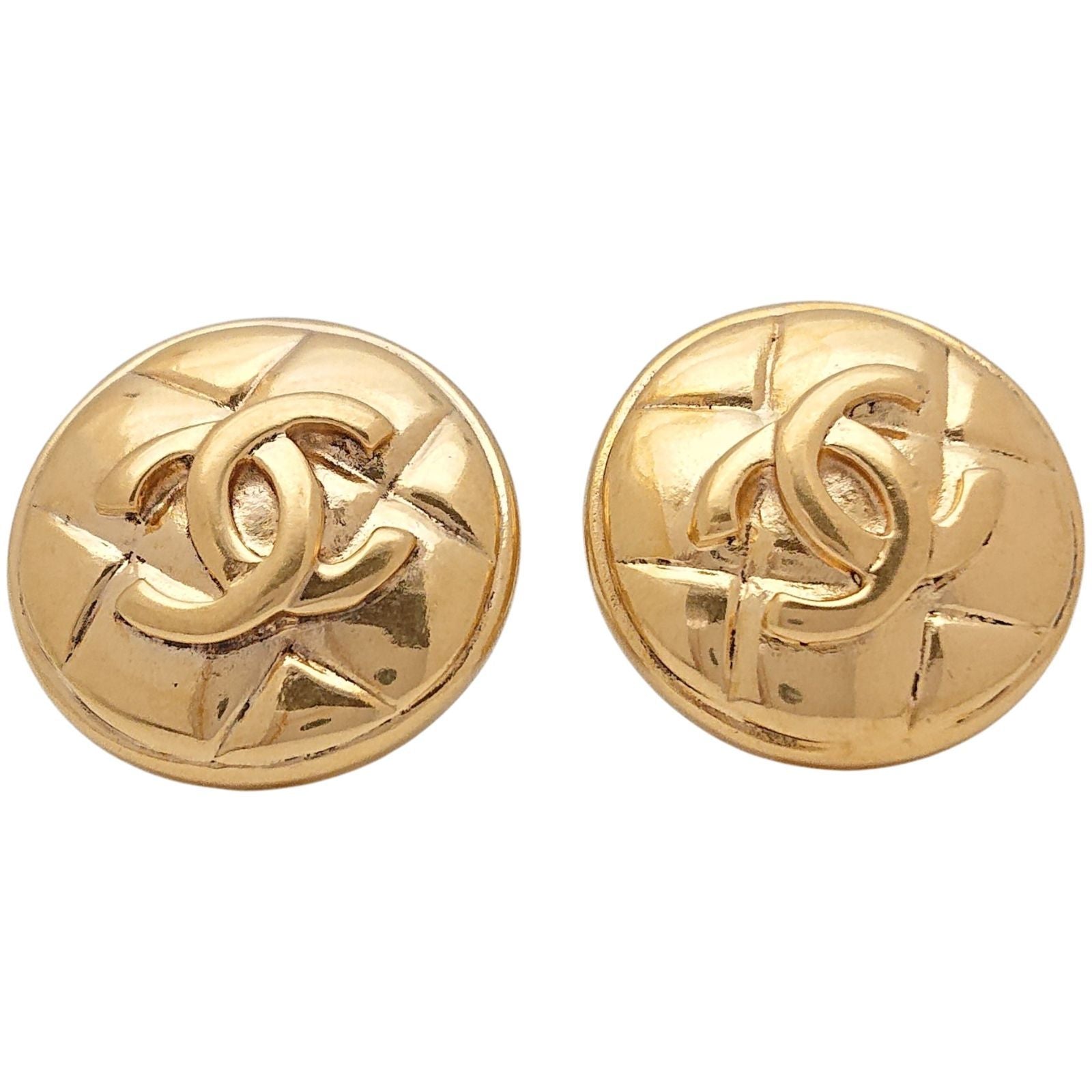 Chanel Vintage Quilted CC Logo Round Gold Earrings — view 3