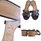 Hermes Sandals Oasis Logo Leather Heels Shoes — view 9