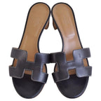 Hermes Sandals Oasis Logo Leather Heels Shoes — view 4