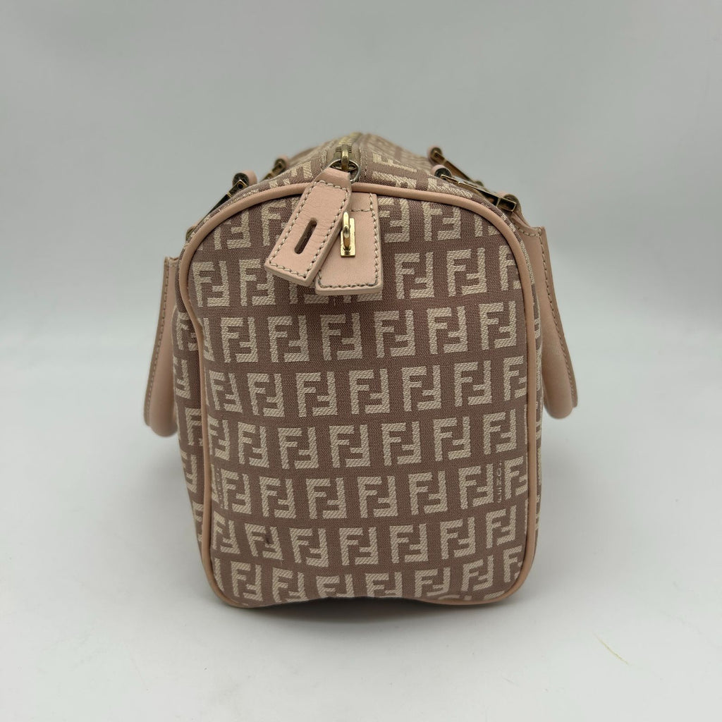 Fendi Boston Bag Zucchino Mini Canvas Leather Beige — view 5