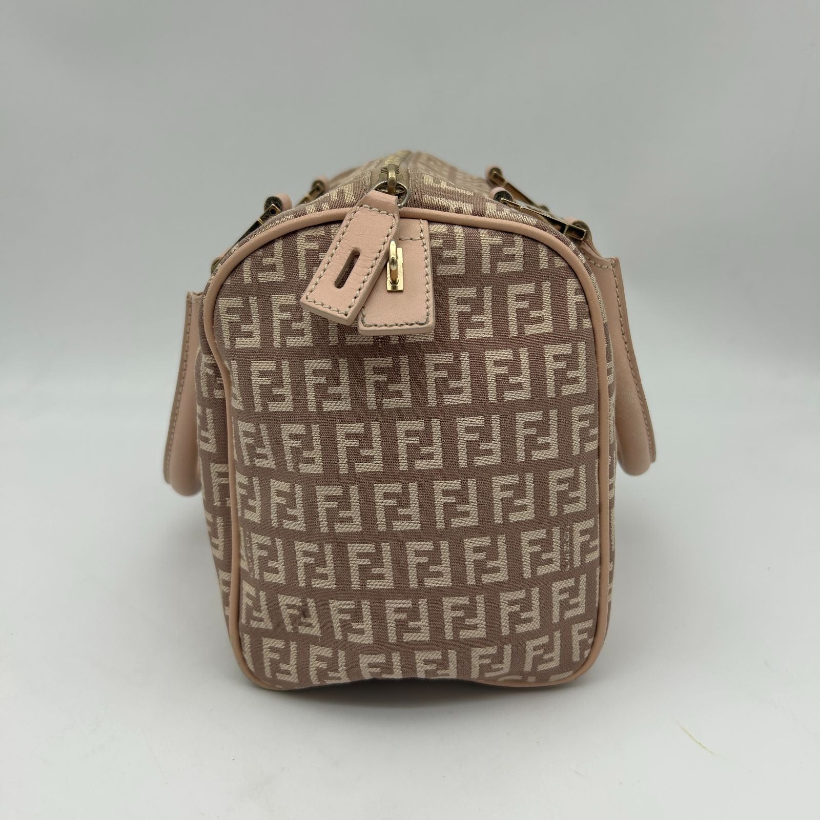 Fendi Boston Bag Zucchino Mini Canvas Leather Beige — view 5