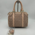 Fendi Boston Bag Zucchino Mini Canvas Leather Beige