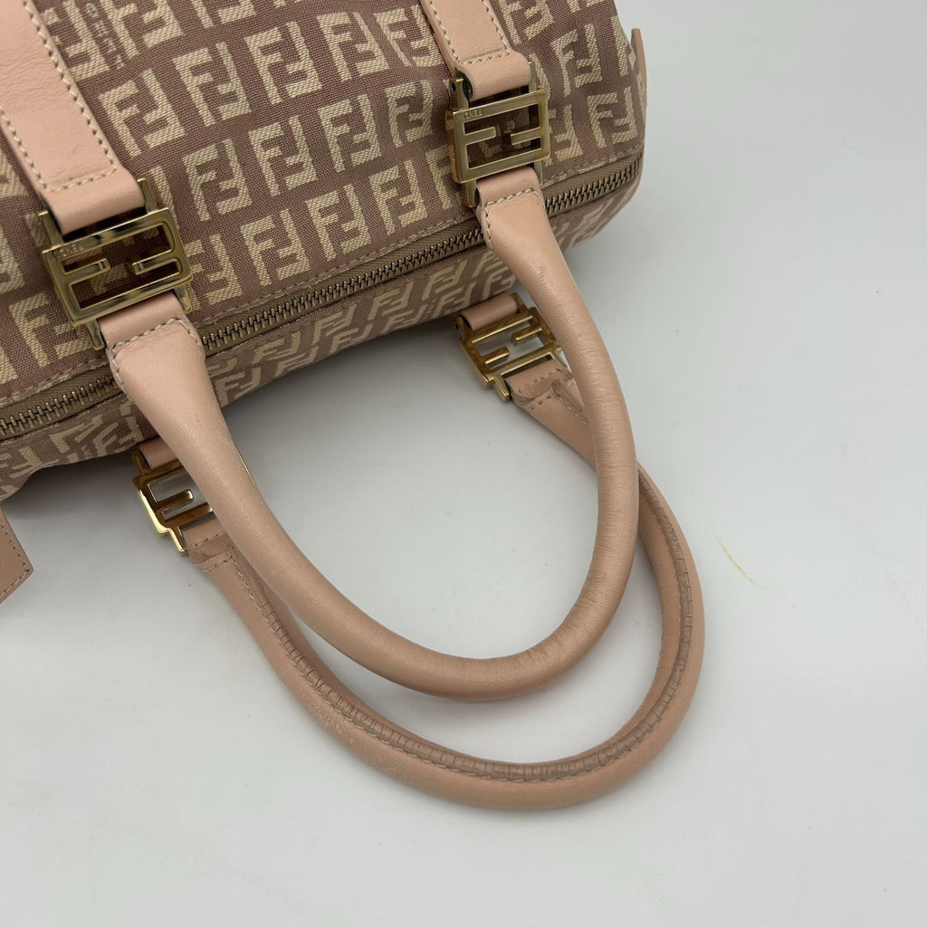 Fendi Boston Bag Zucchino Mini Canvas Leather Beige — view 6