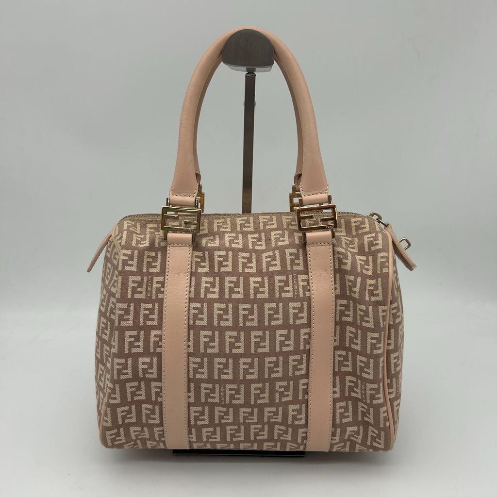 Fendi Boston Bag Zucchino Mini Canvas Leather Beige — view 2