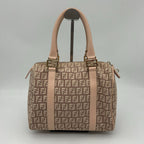 Fendi Boston Bag Zucchino Mini Canvas Leather Beige — view 2