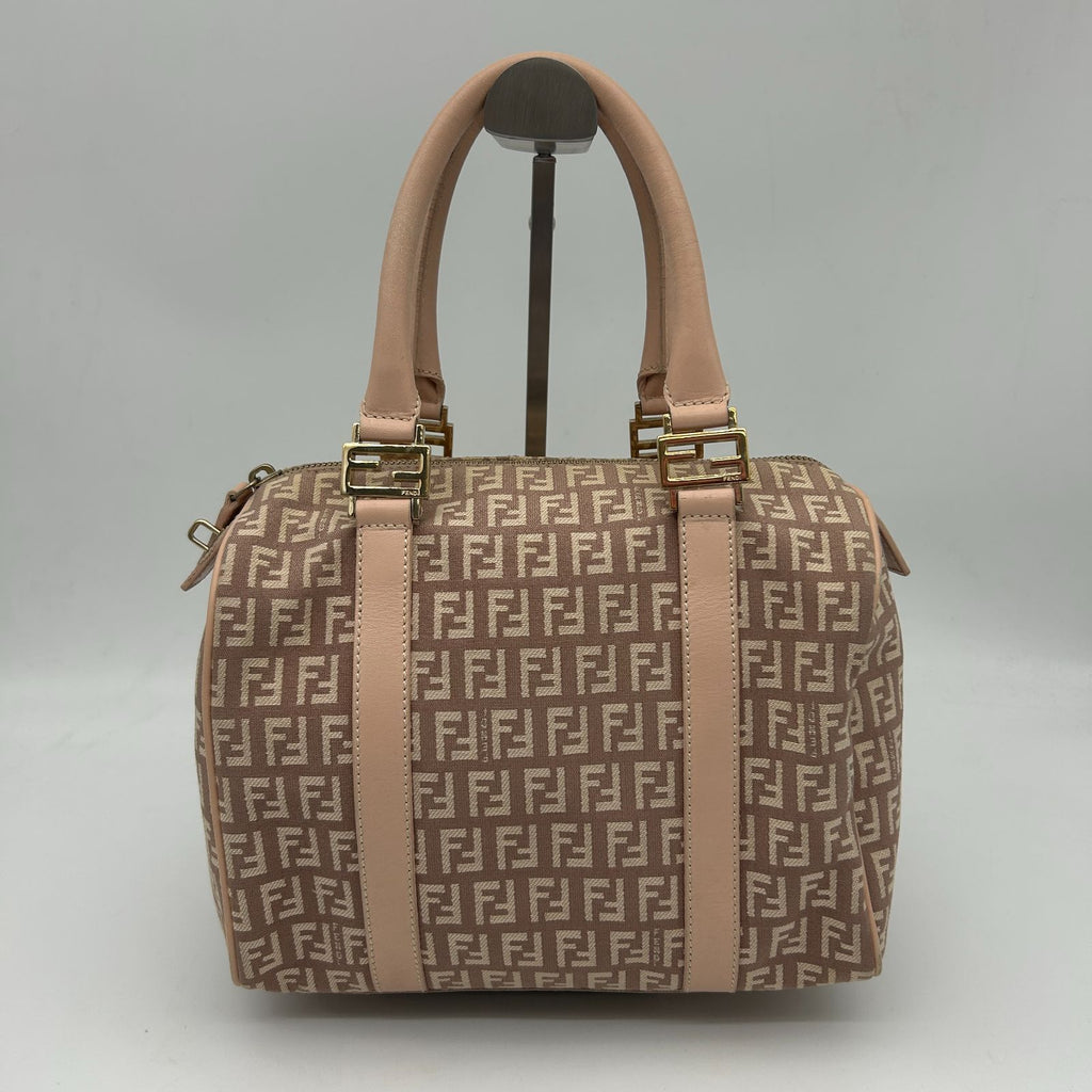 Fendi Boston Bag Zucchino Mini Canvas Leather Beige — view 3