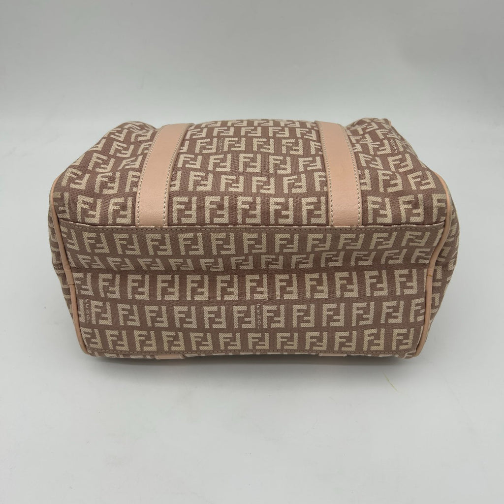Fendi Boston Bag Zucchino Mini Canvas Leather Beige — view 8