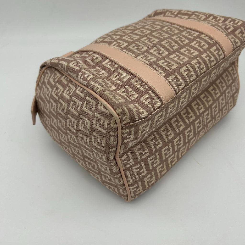 Fendi Boston Bag Zucchino Mini Canvas Leather Beige — view 9