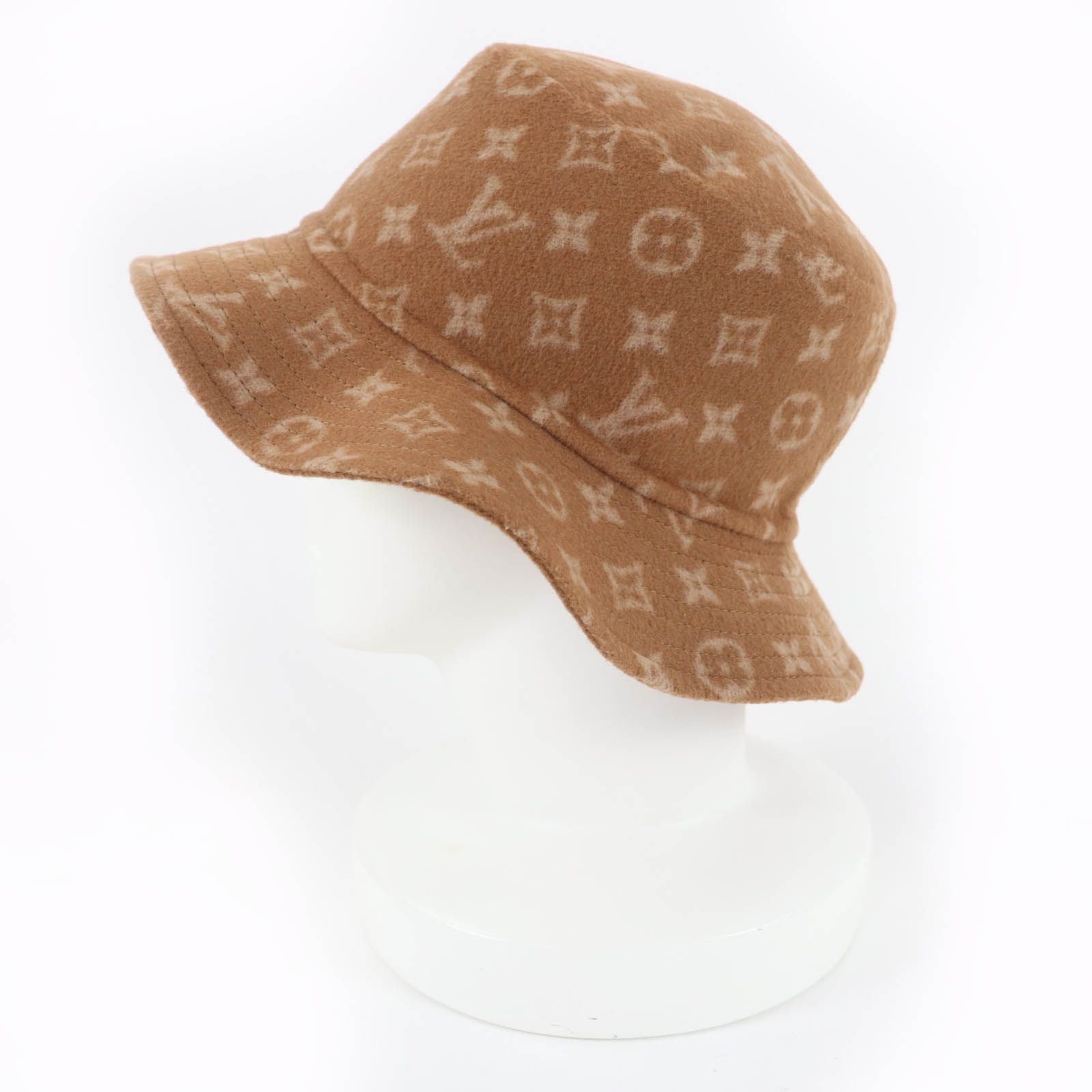 Louis Vuitton Carry on Wool Monogram Pattern Reversible Bucket Hat Brown — view 4