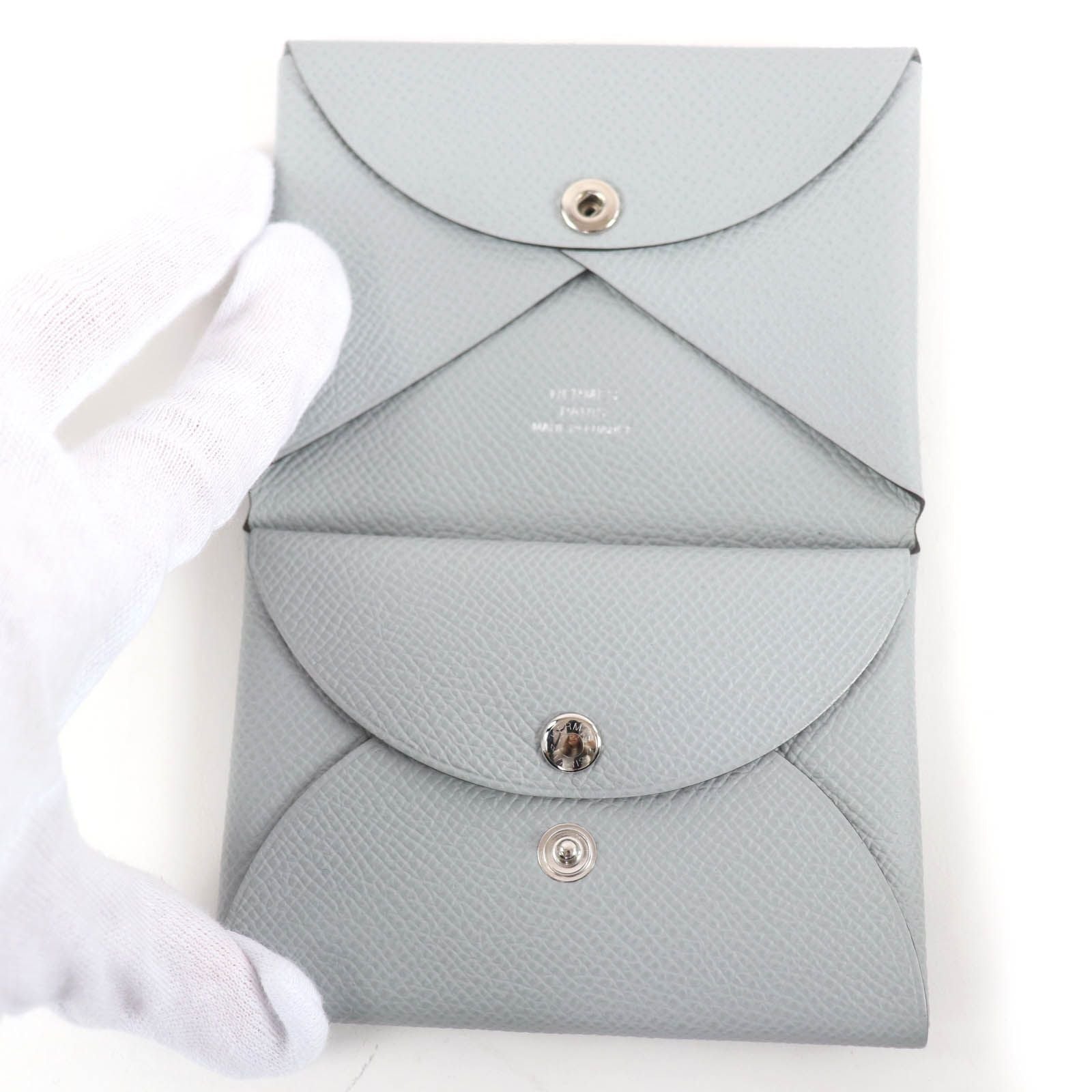 Hermes Calvi Duo Veau Epsom Gris Perle Silver Series Coin Case — view 5