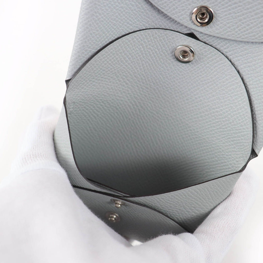 Hermes Calvi Duo Veau Epsom Gris Perle Silver Series Coin Case — view 6