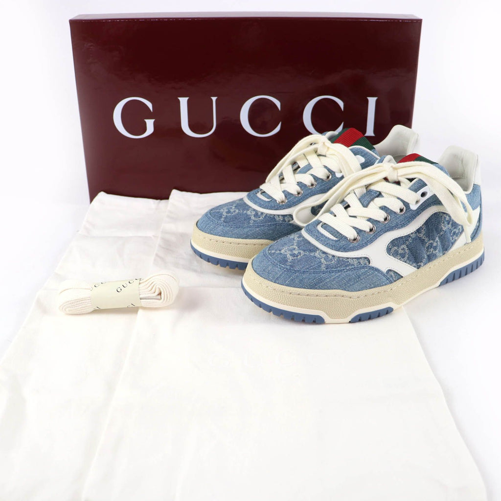 Gucci Reweb Leather GG Denim Low Cut Sneakers Indigo Blue White — view 2