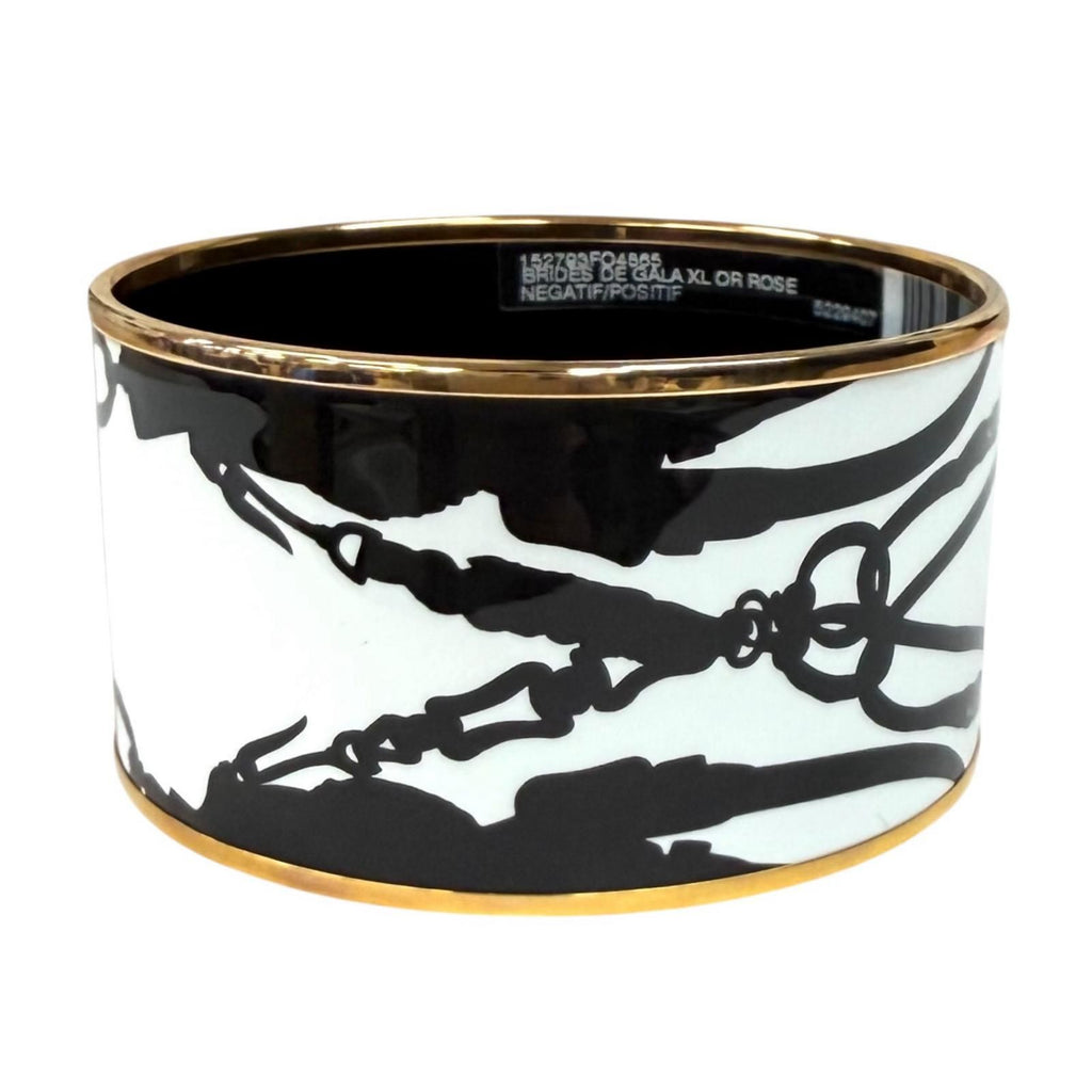 Hermes Brides de Gala Tattoo Pink Gold Bangle White Black XL Bracelet — view 3