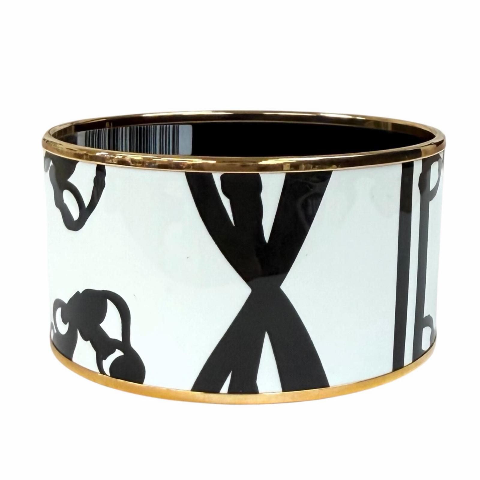Hermes Brides de Gala Tattoo Pink Gold Bangle White Black XL Bracelet — view 2