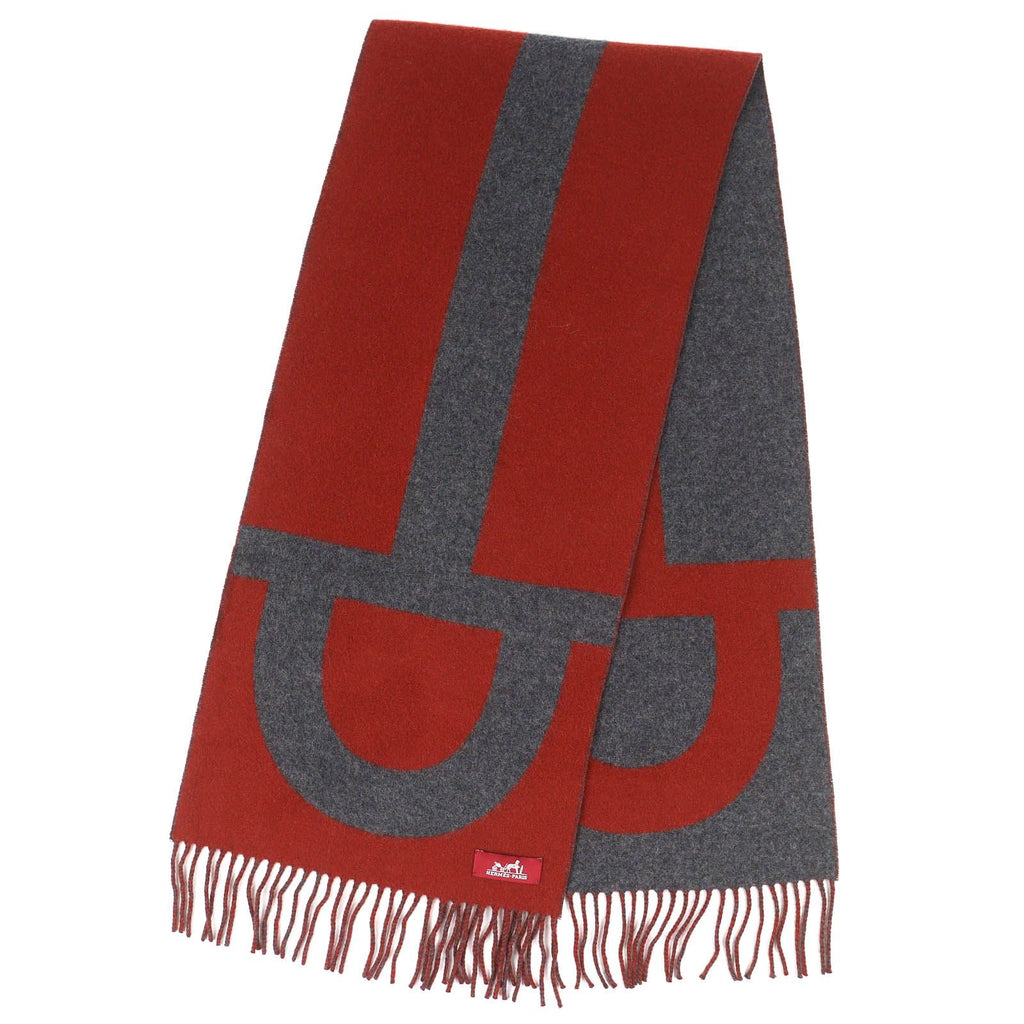Hermes Grand Mall Cashmere Fringe Scarf Bicolor Brown Gray — view 3