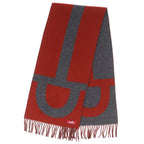Hermes Grand Mall Cashmere Fringe Scarf Bicolor Brown Gray — view 3