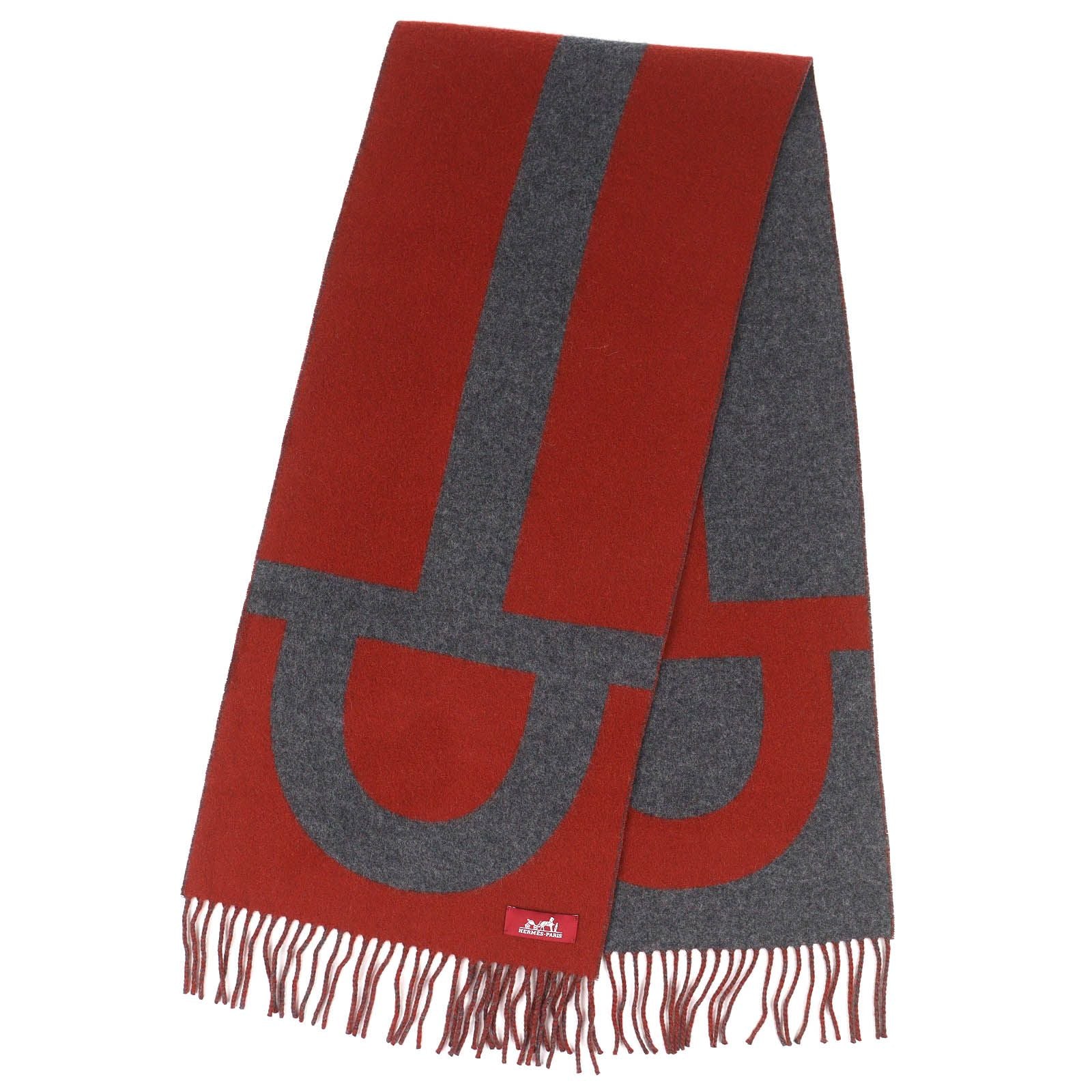 Hermes Grand Mall Cashmere Fringe Scarf Bicolor Brown Gray — view 3