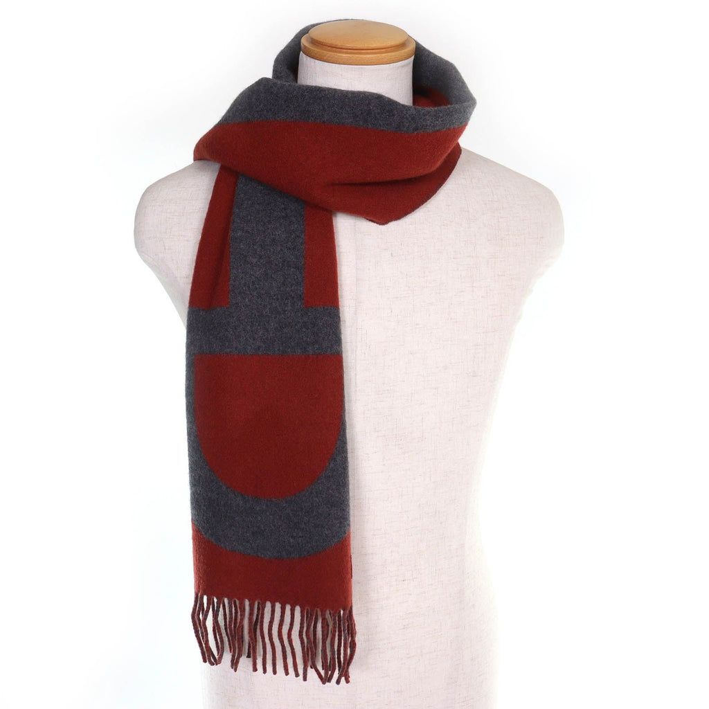 Hermes Grand Mall Cashmere Fringe Scarf Bicolor Brown Gray — view 4