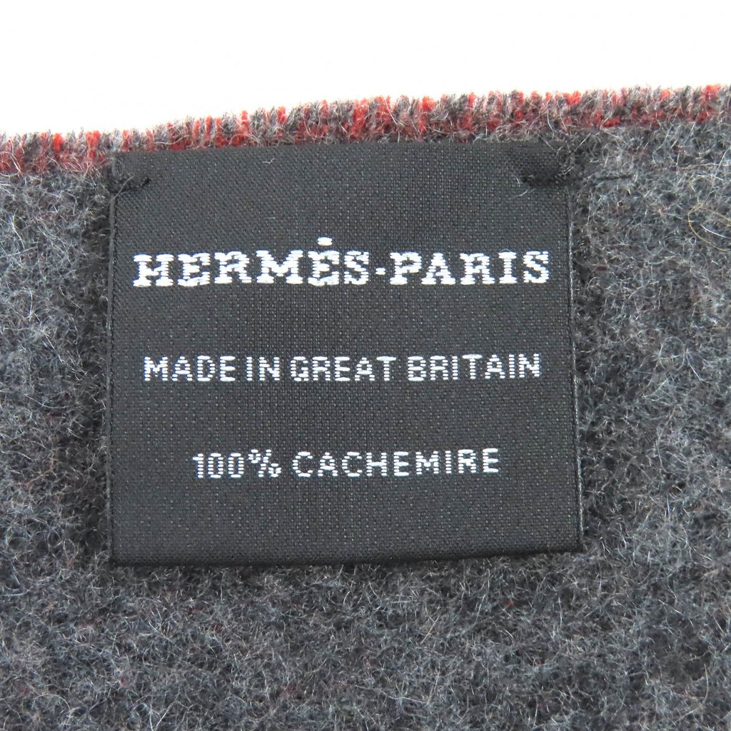Hermes Grand Mall Cashmere Fringe Scarf Bicolor Brown Gray — view 8