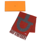 Hermes Grand Mall Cashmere Fringe Scarf Bicolor Brown Gray — view 2