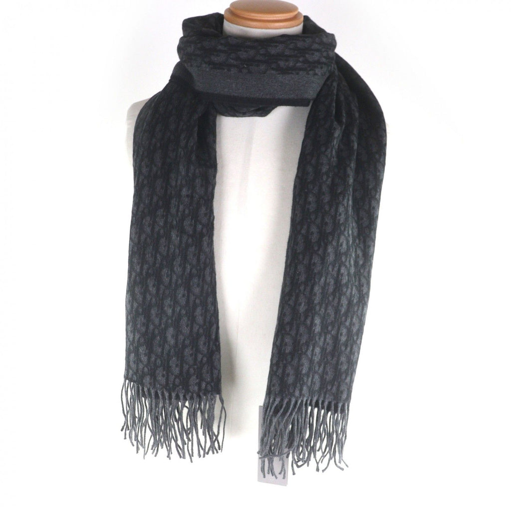 Dior Homme Silk 100% Oblique Logo All Over Pattern Large Shawl Fringe Scarf — view 2