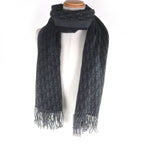 Dior Homme Silk 100% Oblique Logo All Over Pattern Large Shawl Fringe Scarf — view 2