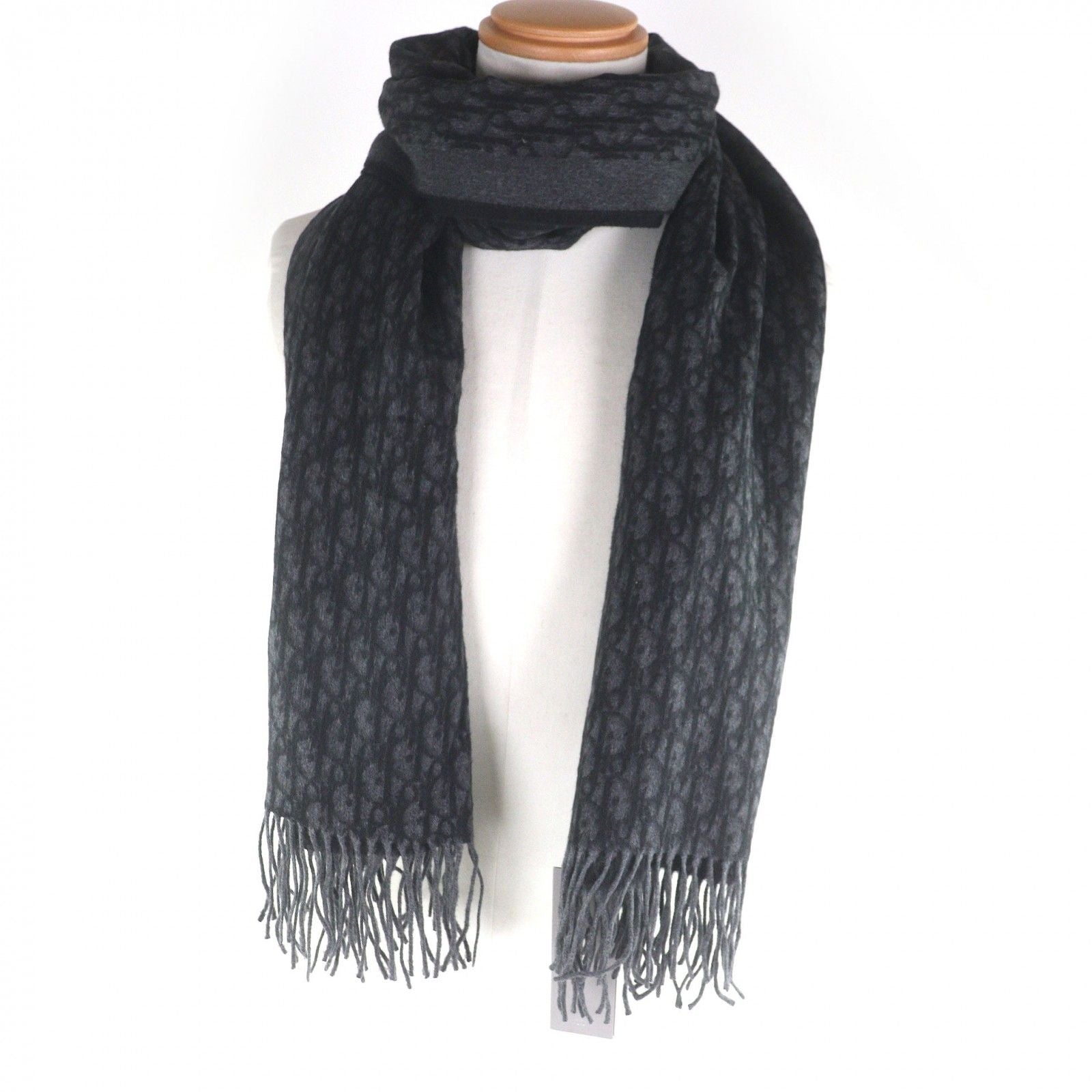 Dior Homme Silk 100% Oblique Logo All Over Pattern Large Shawl Fringe Scarf — view 2