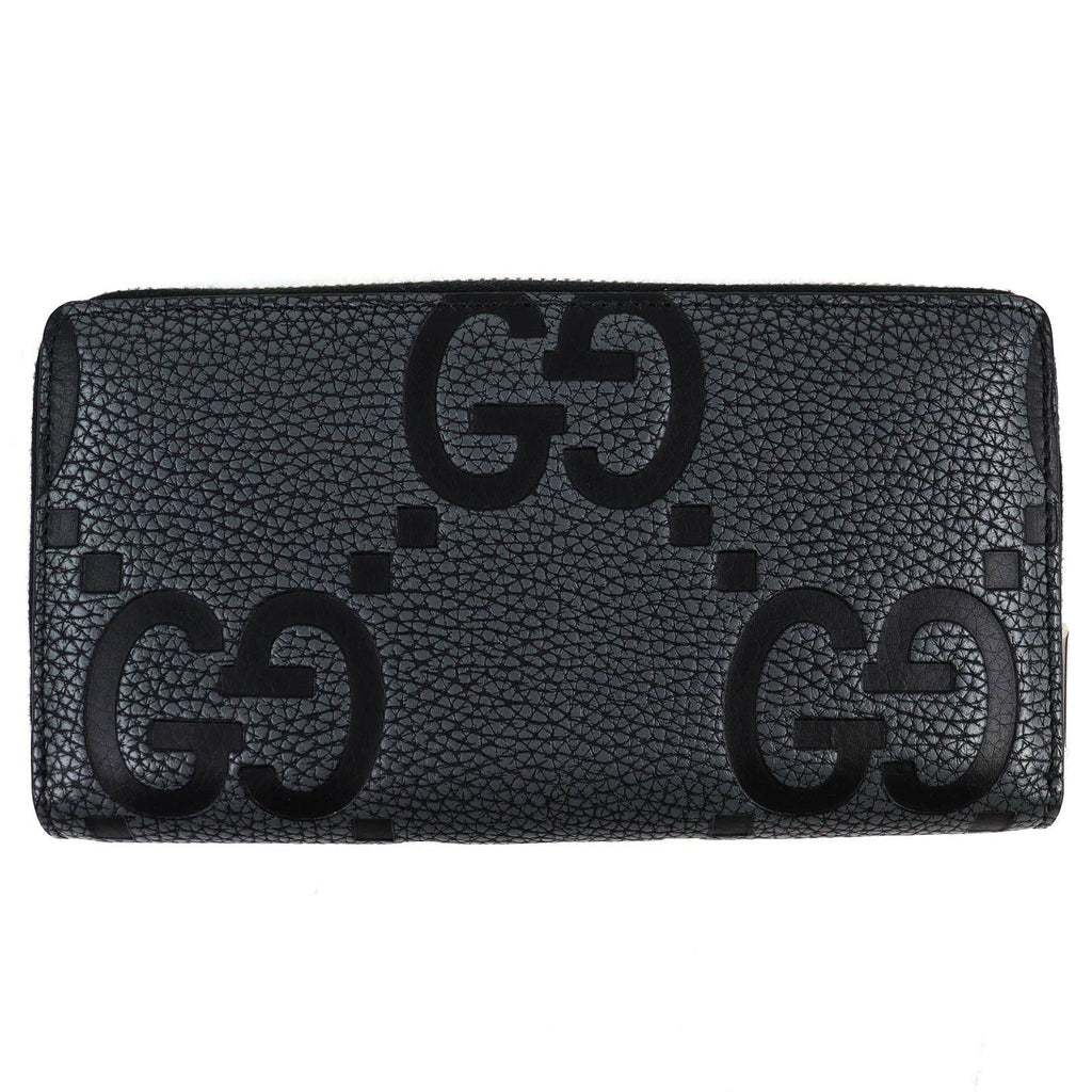 Gucci Maxi GG Zip Around Wallet Leather Gray Black Recommended