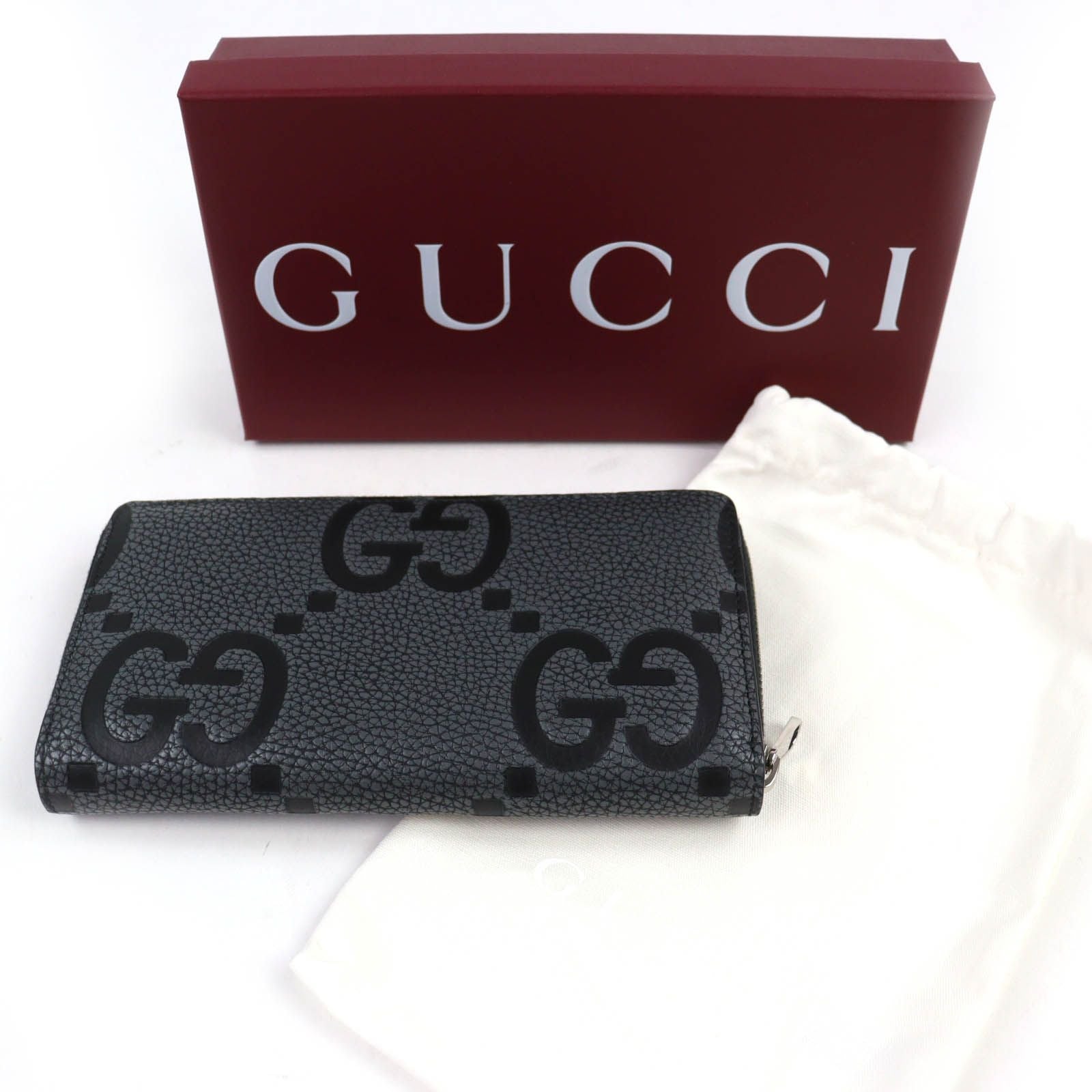 Gucci Maxi GG Zip Around Wallet Leather Gray Black Recommended — view 2