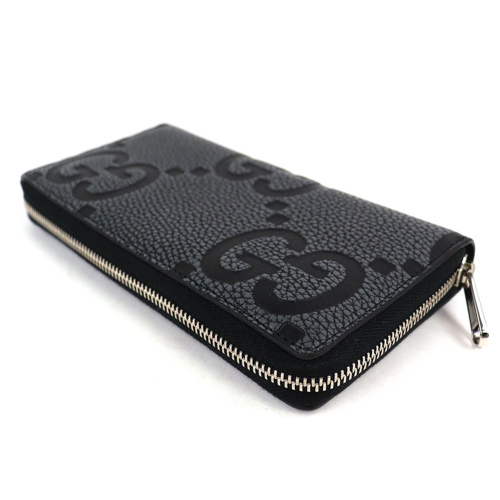 Gucci Maxi GG Zip Around Wallet Leather Gray Black Recommended — view 4