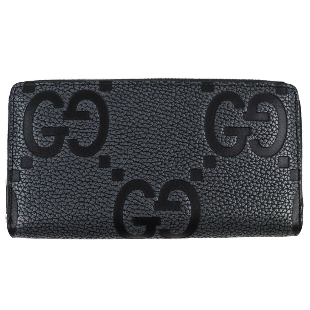 Gucci Maxi GG Zip Around Wallet Leather Gray Black Recommended — view 3