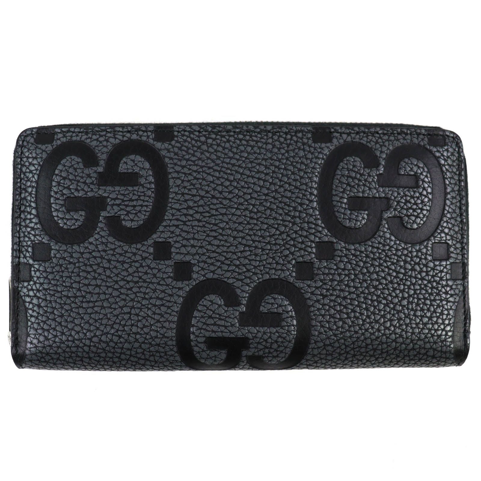 Gucci Maxi GG Zip Around Wallet Leather Gray Black Recommended — view 3